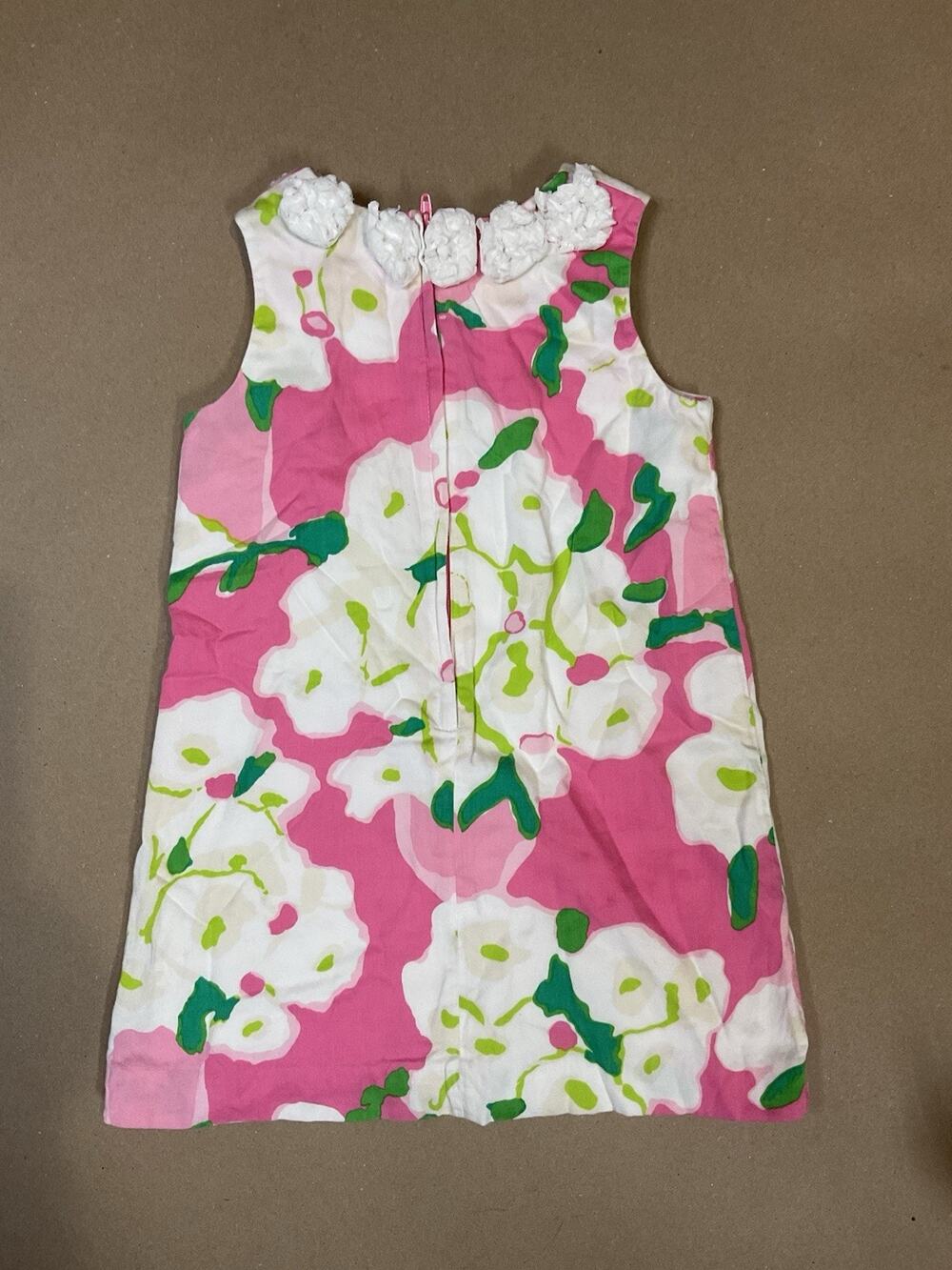 Lilly Pulitzer Shift Dress Appliqué Flower Pink Zip Shift Dress Girls Size 5